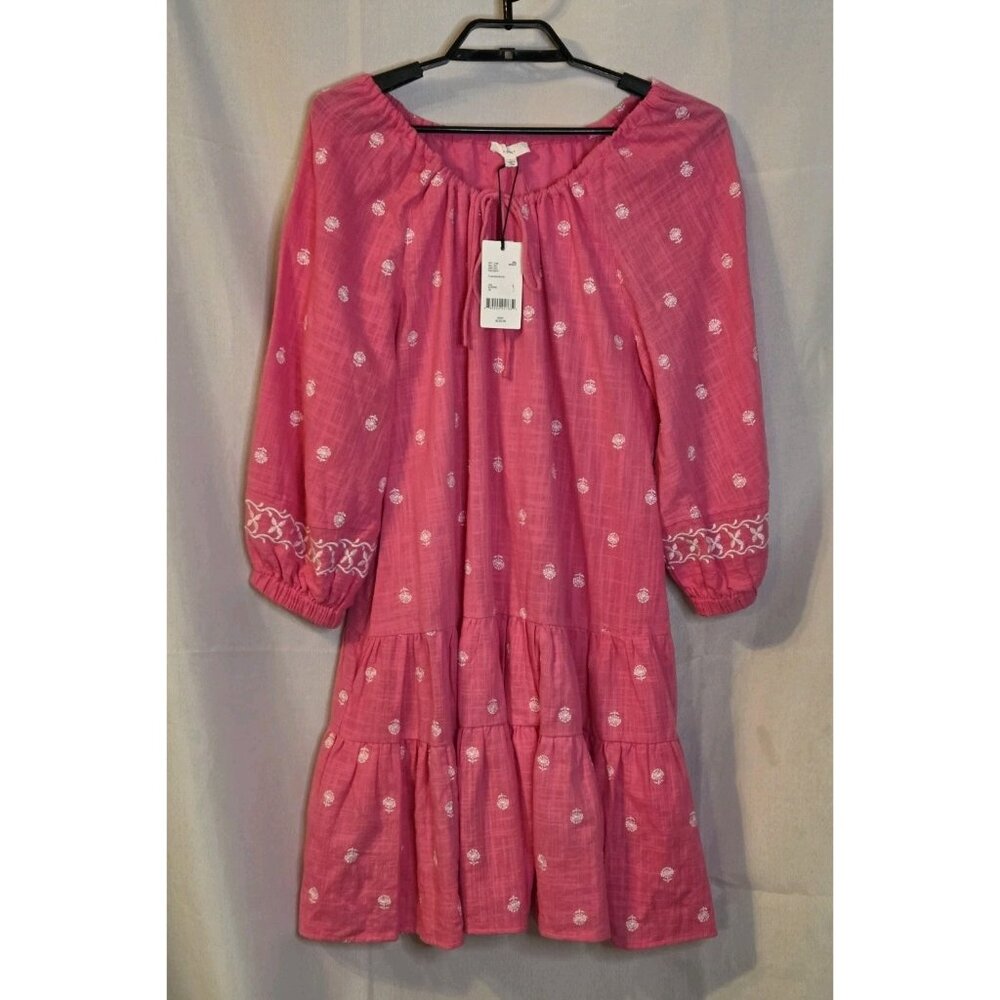 A Loves A Embroidered Tiered Dress Pink White Size Large Reversible Belt NWT
